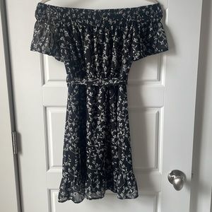 Black and white off the shoulder mini dress